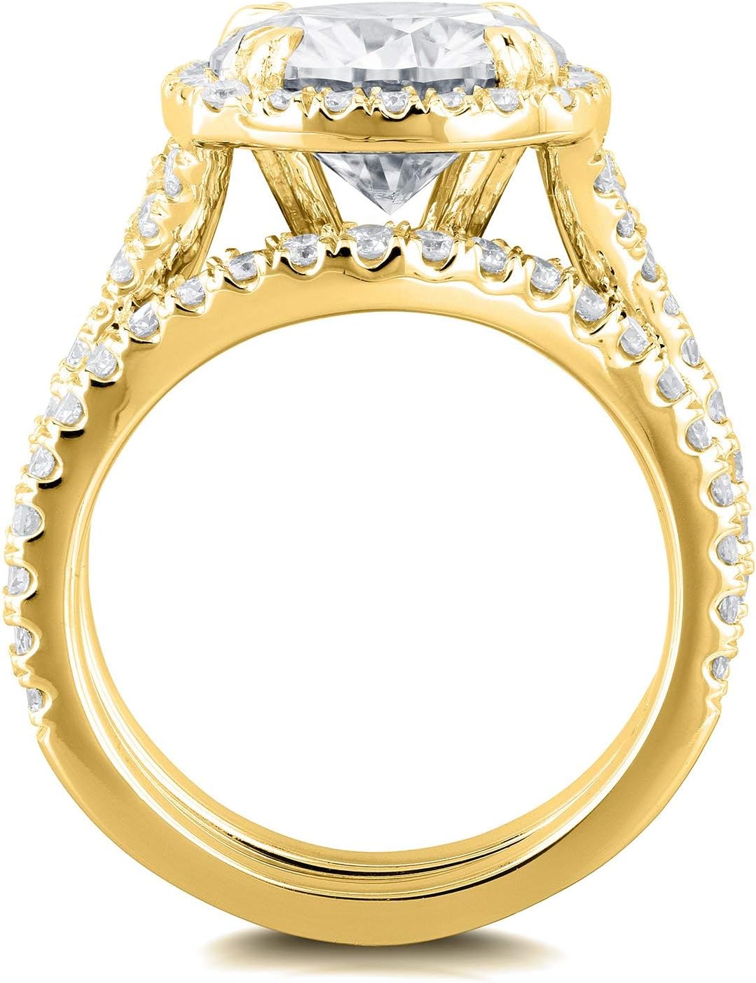 Kobelli Round Forever One Moissanite Cushion Halo Bridal Wedding Set 4 CTW 14k Yellow Gold, 7 - Image 6