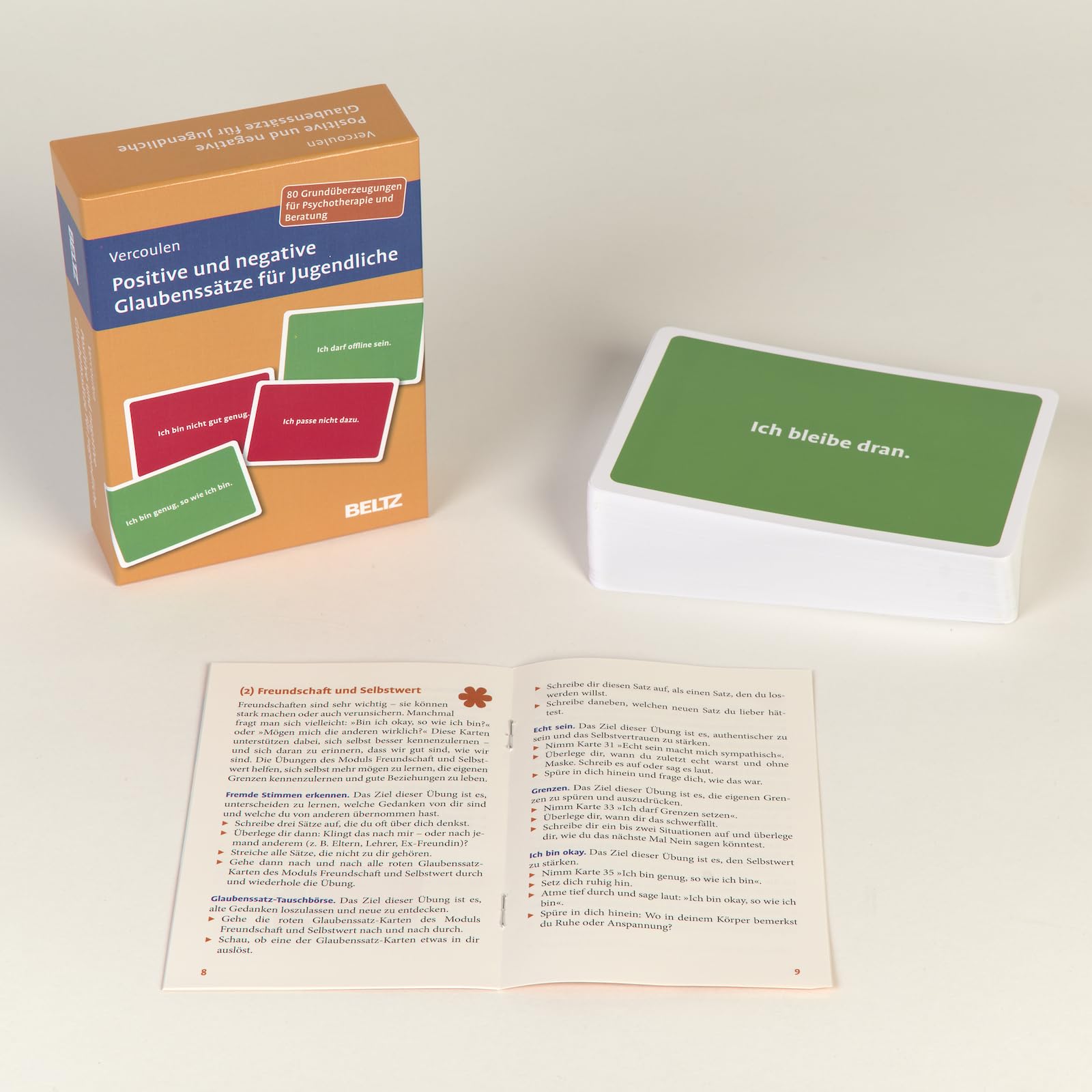 Positive und negative Glaubenssätze für Jugendliche: 80 Grundüberzeugungen für Psychotherapie und Beratung. Mit 16-seitigem Booklet. Kartenformat 9,8 x 14,3 cm in stabiler Box. (Beltz Therapiekarten)