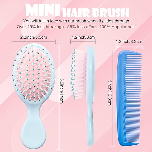 Miniatura 3 de ANSLCA - Juego de 28 peines de pelo coloridos 14 cepillos desenredantes mini cepillo desenredante cepillo de viaje con 14 peines de pelo anchos