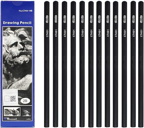 Lápices de bocetos, pinturas de arte, lápices de madera, lápices profesionales, 12 piezas (2B)