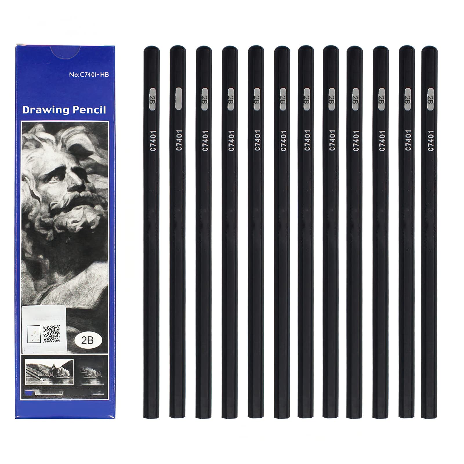 Sketch pencils, art paintings, wooden pencils, professional pencils, 12 pcs (2B)