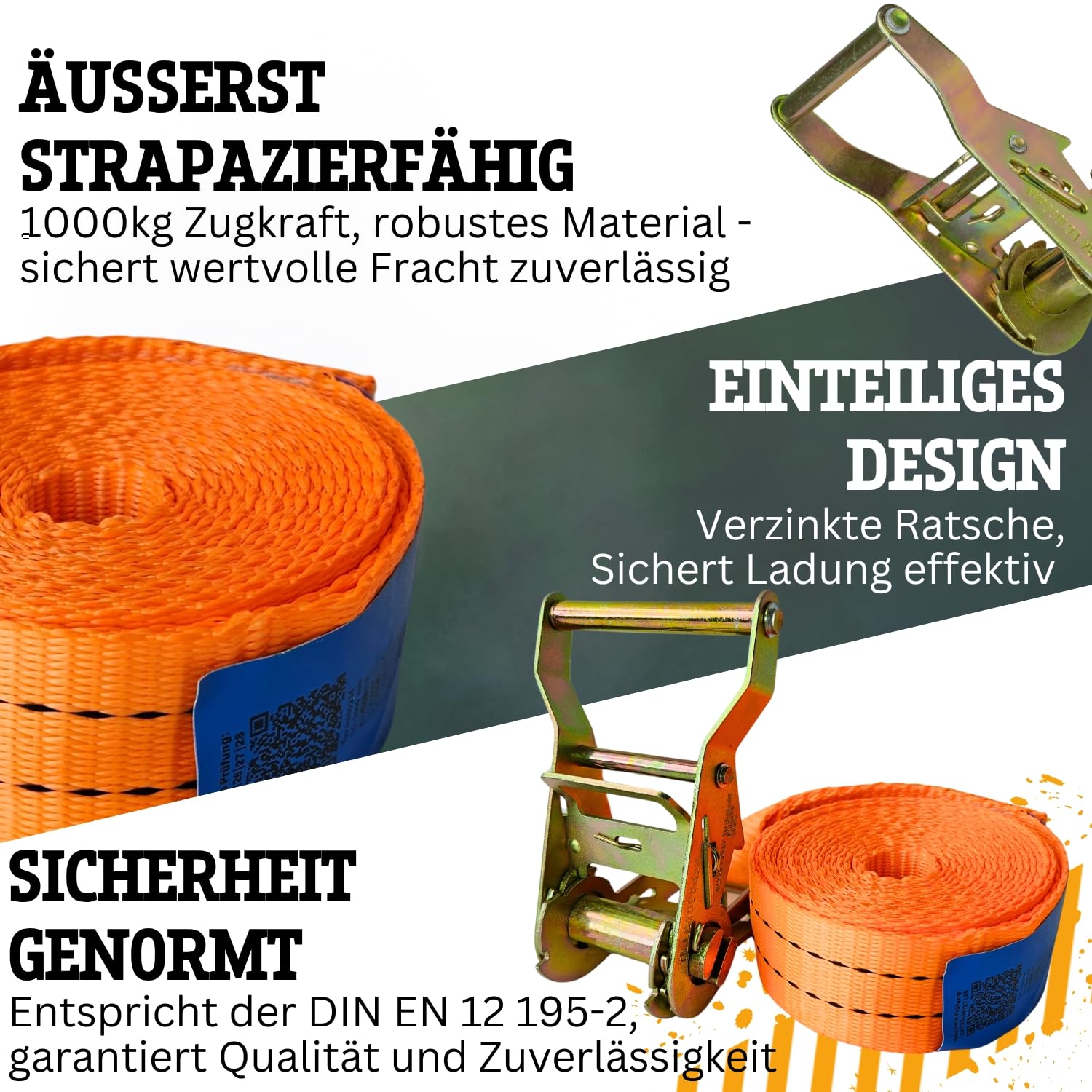 Spanngurt 2t 4m 1000kg 2000 kg daN Zurrgurte einteilig LKW Anhänger 2 to 4 Meter (20 Stück)