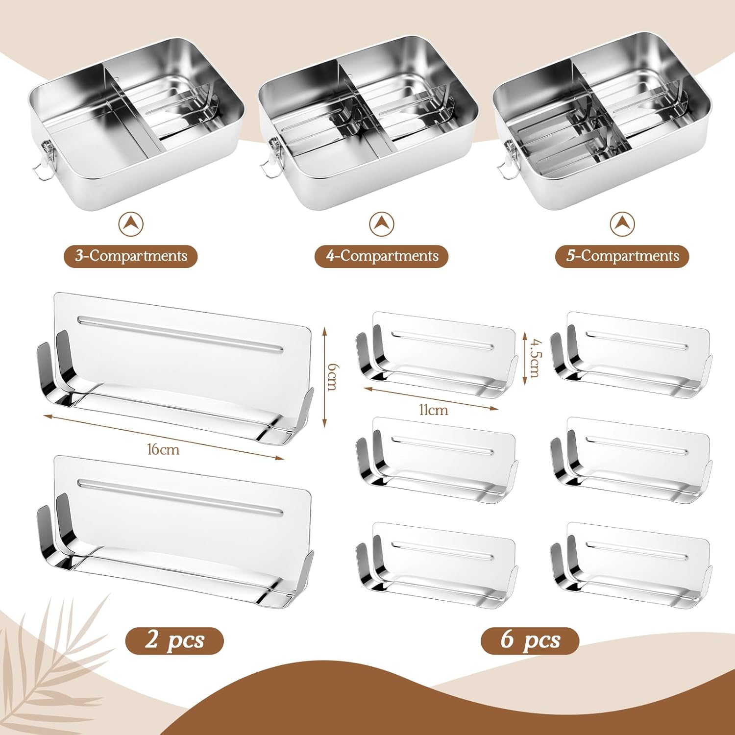 2 Pcs 81 oz Stainless Steel Bento Box with 4 Removable Divider, Large 2400 ml Metal Lunch Box with 2 Sauce Containers, Leak-proof Lunch Food Containers with Lockable Clips, Dishwasher Safe