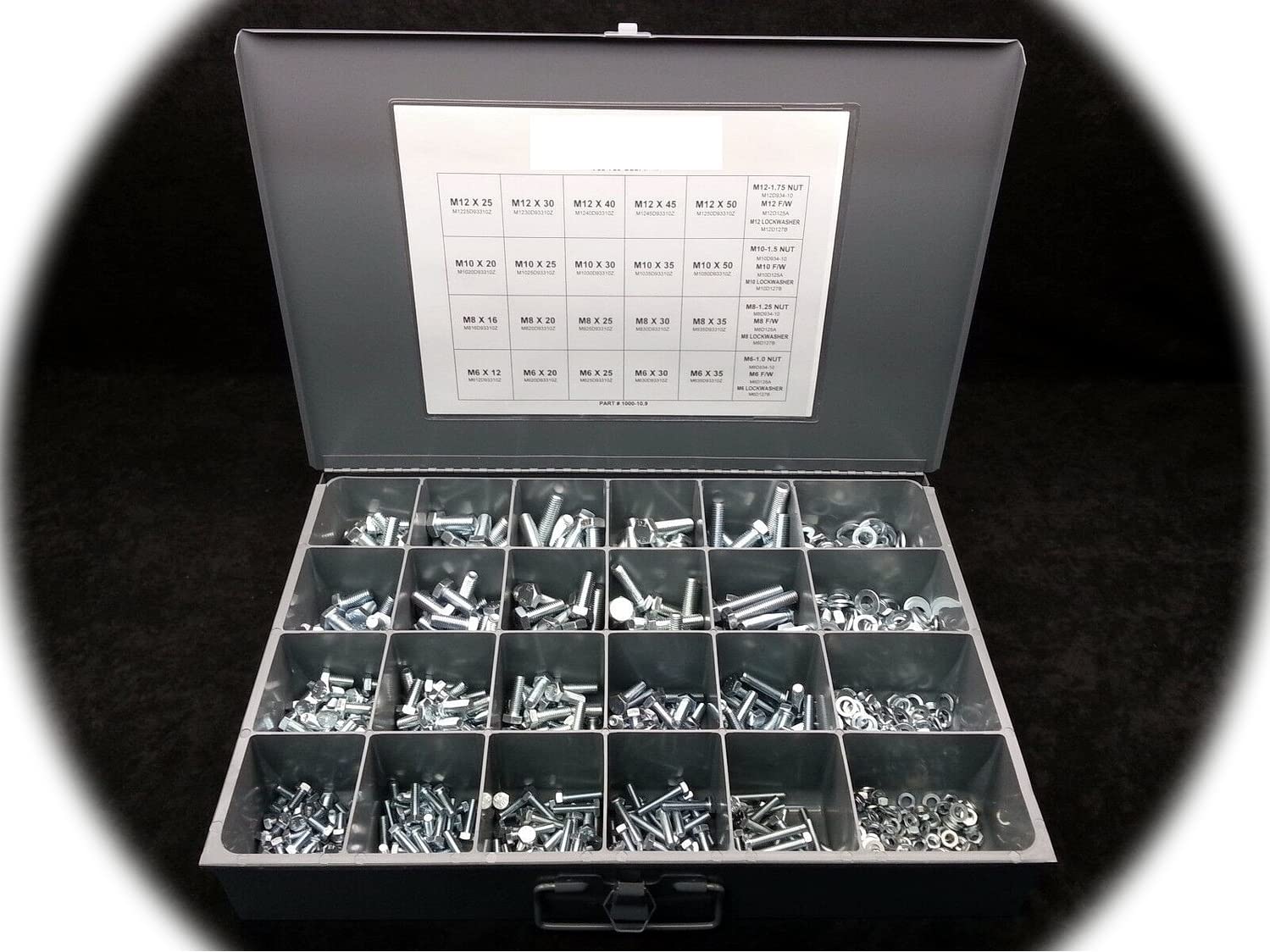 Metric Bolt/Screw Nut & Lock & Flat Washer Assortment - Kit 1000 Grade 10.9 Hardware Fastener Kit Set RV9399S