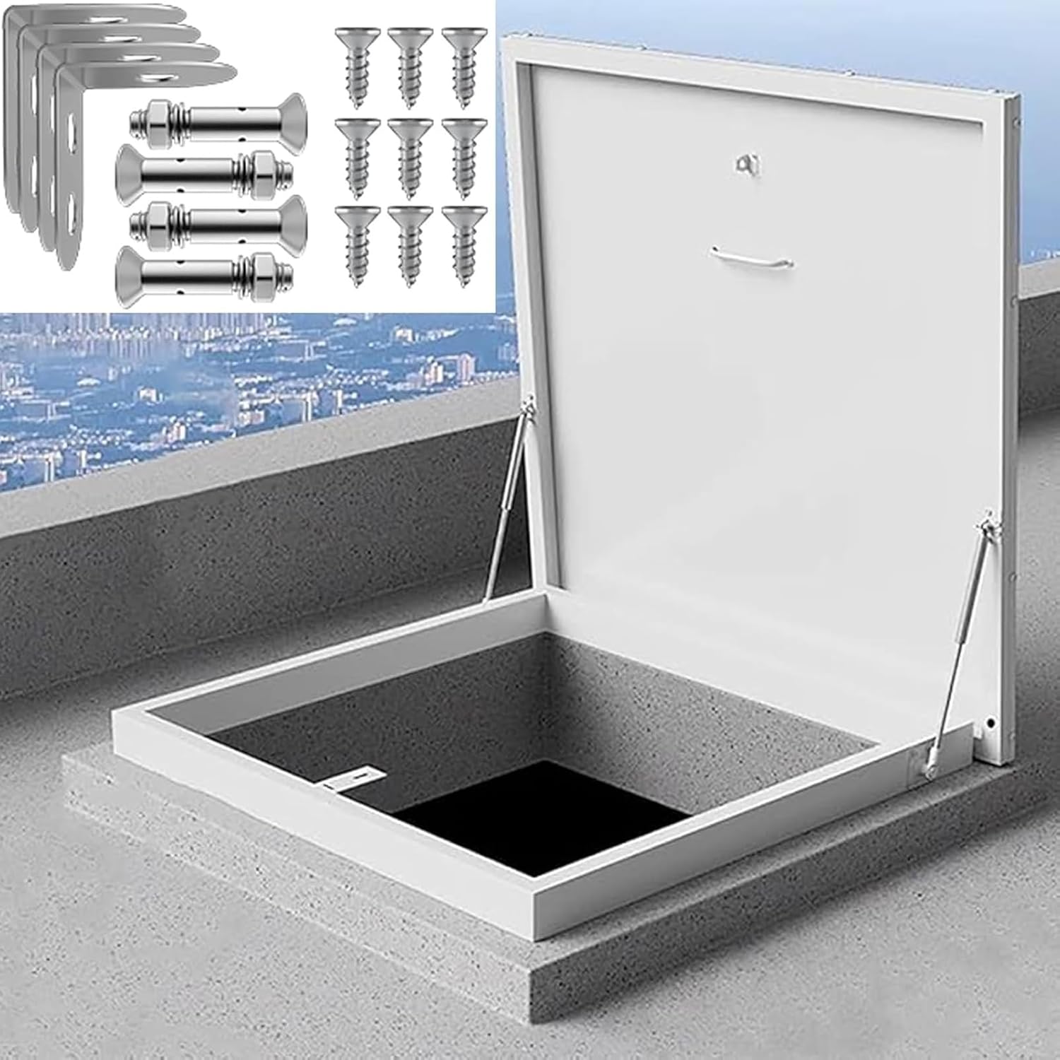 JKGHK Roof Access Hatch Roof Skylight, Attic Basement Cellar Stairs Outlet Lid, Access Hatch Egress Window Manhole Covers for Basement Well Alleyways Yard(20x20in/51x51cm)