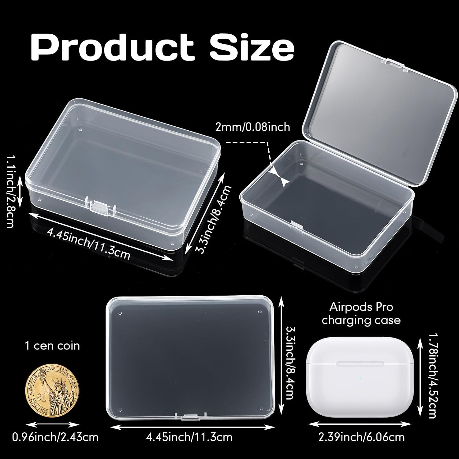 SATINIOR 300 Packs Clear Small Plastic Containers 4.45 X 3.3 X 1.18 Inches Transparent Storage Box with Hinged Lid in Bulk for Jewelry Hardware Crafts Small Items