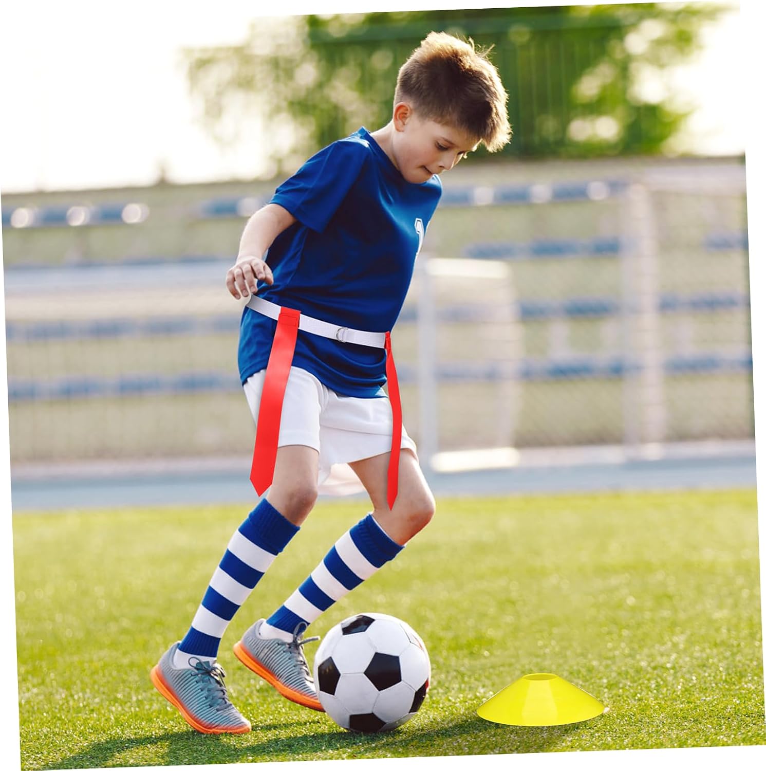 Mikinona 16Pcs Flag Football Set with Adjustable Belts and Agility Cones Accessories for Youth Football Players Durable and Easy to Use