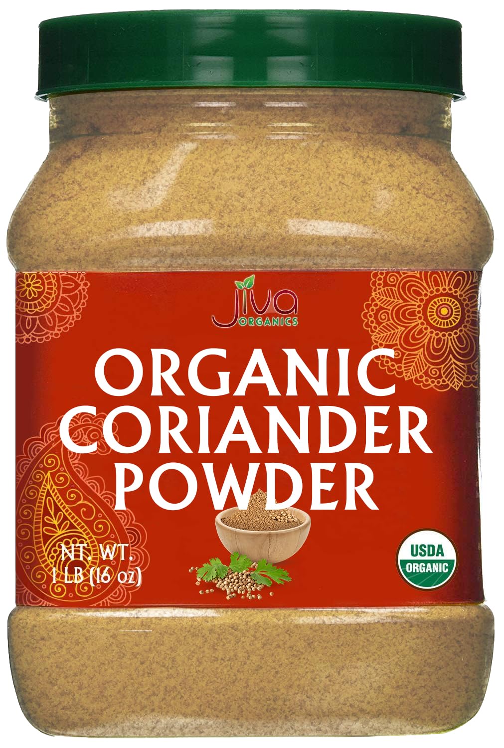 Jiva Organic Coriander Powder 1 Pound Large Jar (16oz) - Pure, Non-GMO, Lab Tested, 100% Raw Ground Coriander from IndiaUSDA Organic