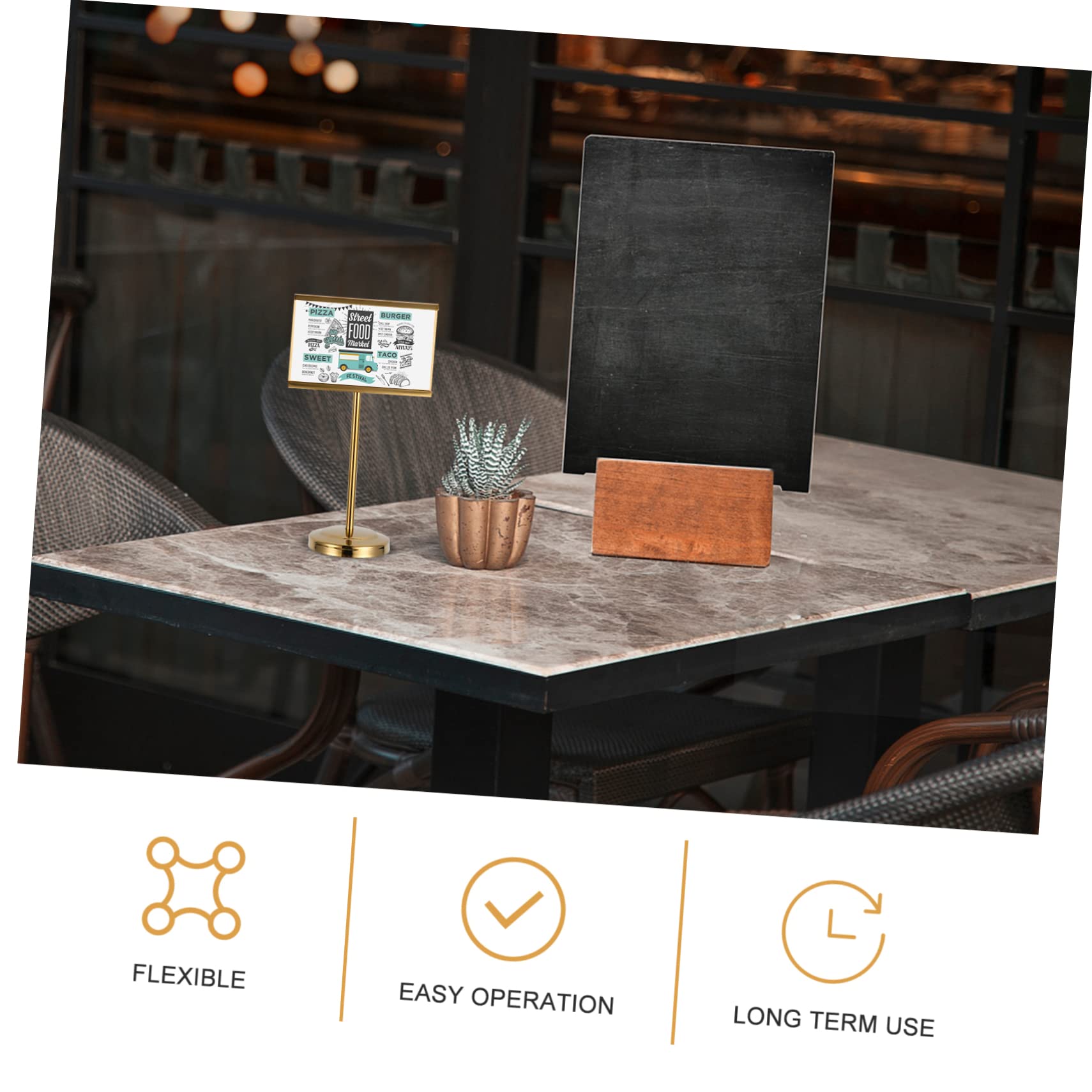 BRIGHTFUFU 1pc Business Card Holder Picture Holder Stand Menu Display Stands Restaurant Table Sign Holder Menu Holder Name Place Card Holder Table Number Holders Stainless Steel Golden