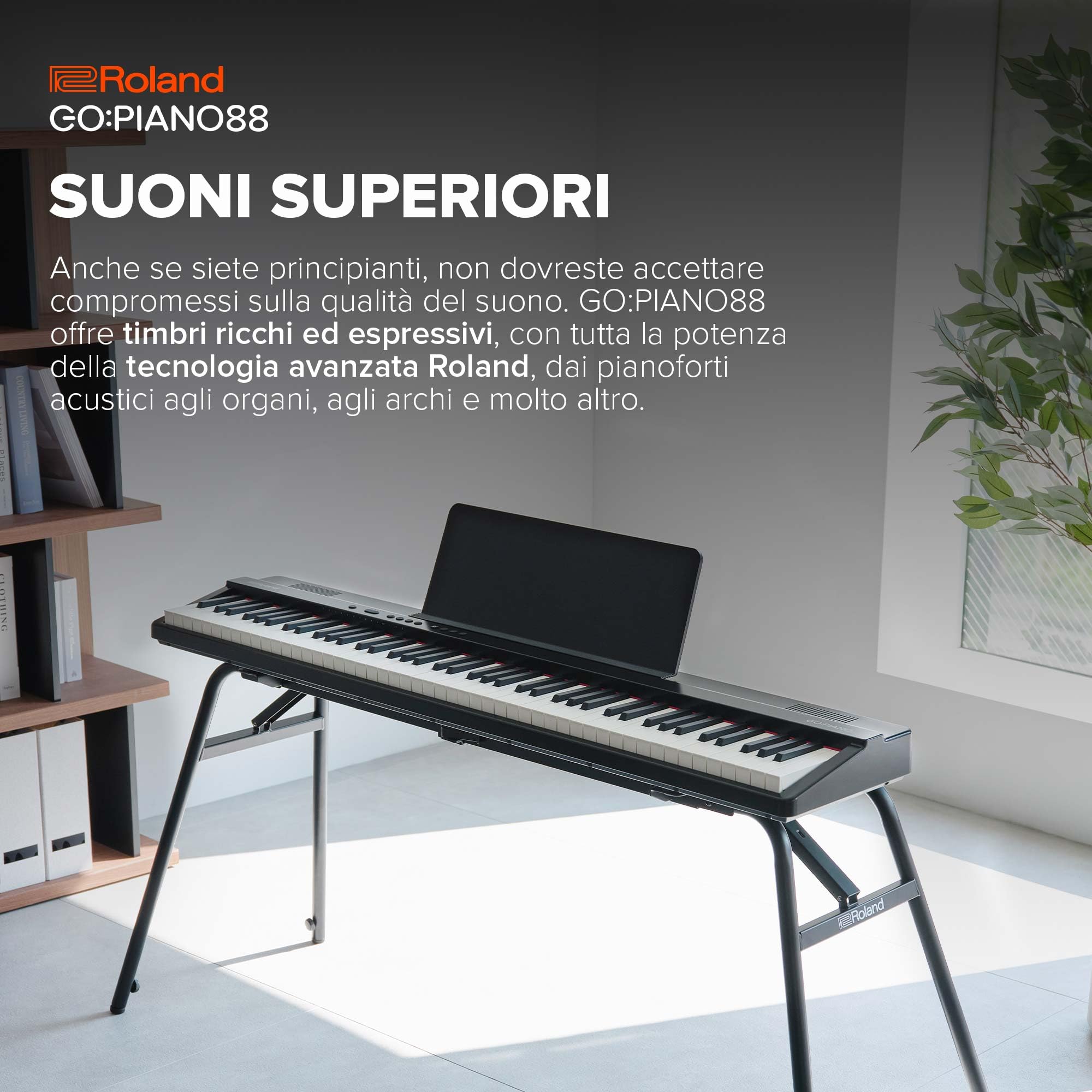 Roland GO:PIANO88 | Piano digitale portatile entry level a 88 tasti | Prestazioni superiori | Design leggero | Potenti funzioni didattiche | Funzionamento a batterie | Connettività Bluetooth e MIDI