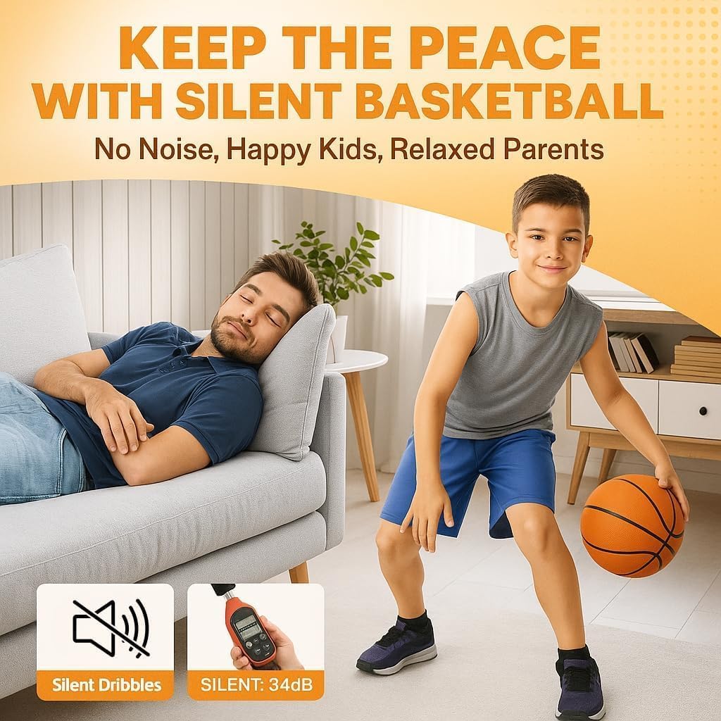 Silent Basketball Size 7 (29.5") Indoor Basketball | Foam Ball | Quiet Dribble Inside Home | Soundless Noisless Soft Training for House | No Noise No Sound