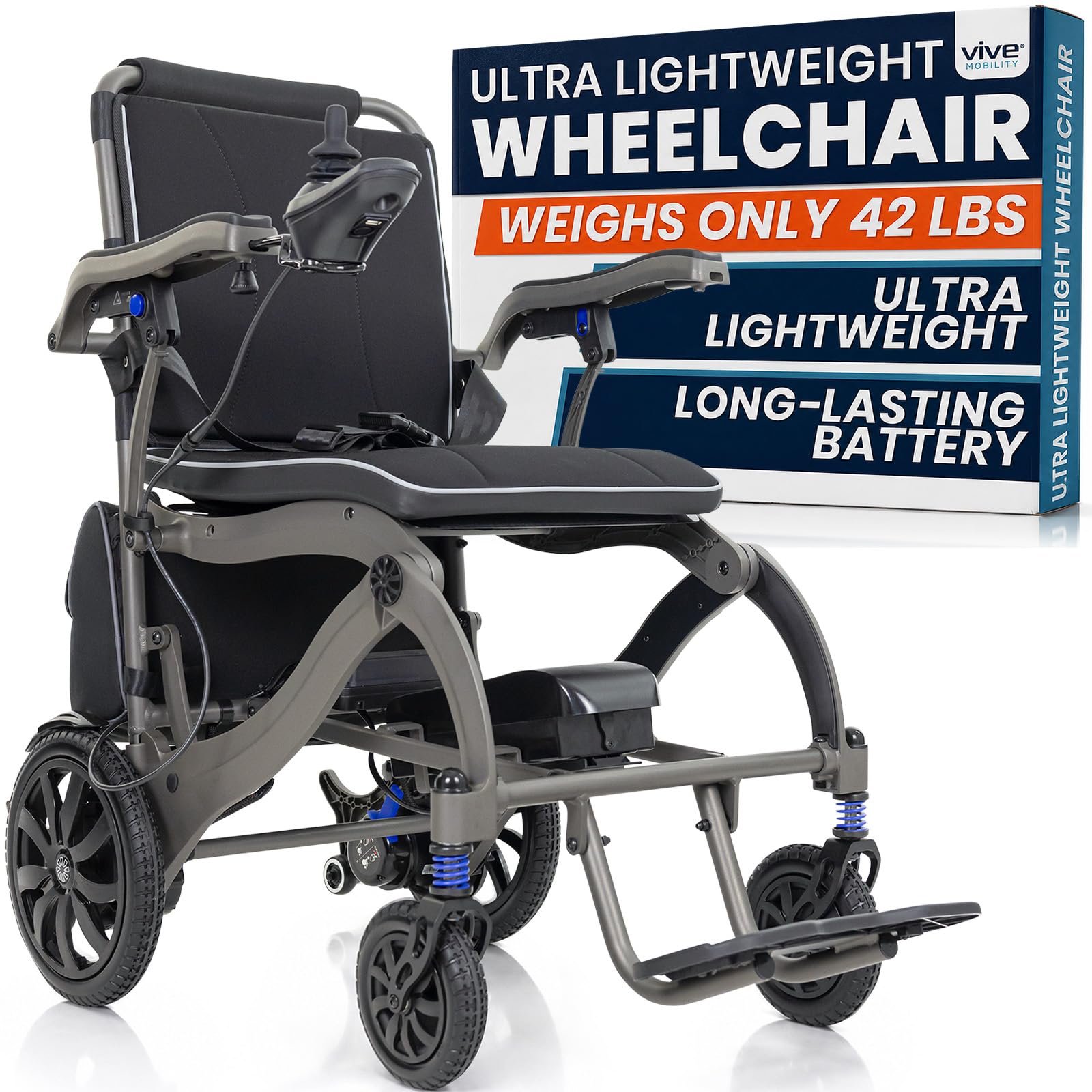 Vive Lightweight Power Wheelchair for Adults - Foldable Electric Wheel