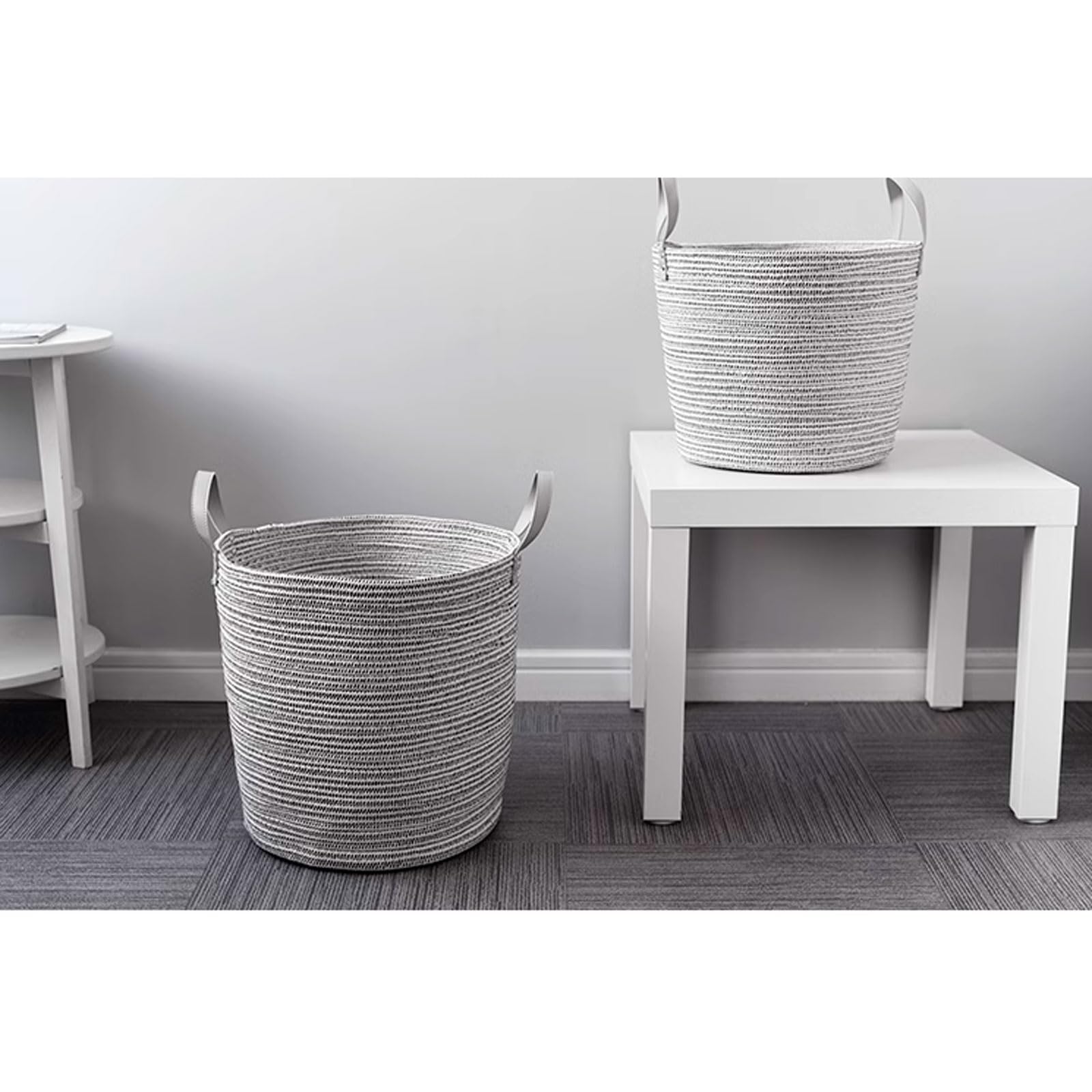 Kosz na Pranie Handgeweven katoenen touw opbergmand opvouwbare ronde wasmand met leren handgrepen Scandinavische stijl speelgoed opbergbak voor kinderkamer Pojemnik