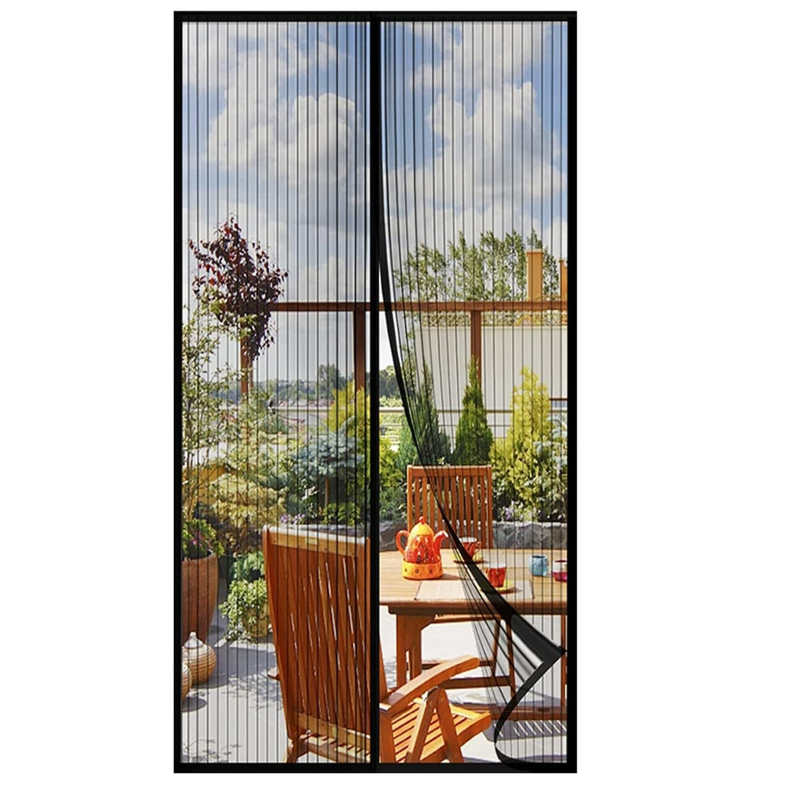 Moustiquaire magnétique double porte 110x230 cm rideau de porte noir auto-adhésif mains libres