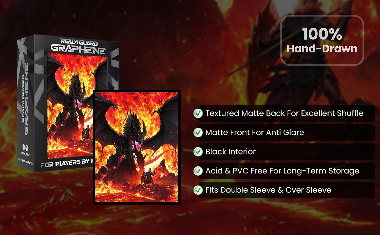 (Fire Dragon) 100% Hand-Drawn 100ct Textured Matte TCG/MTG Card Art Sleeves by Realm Guard