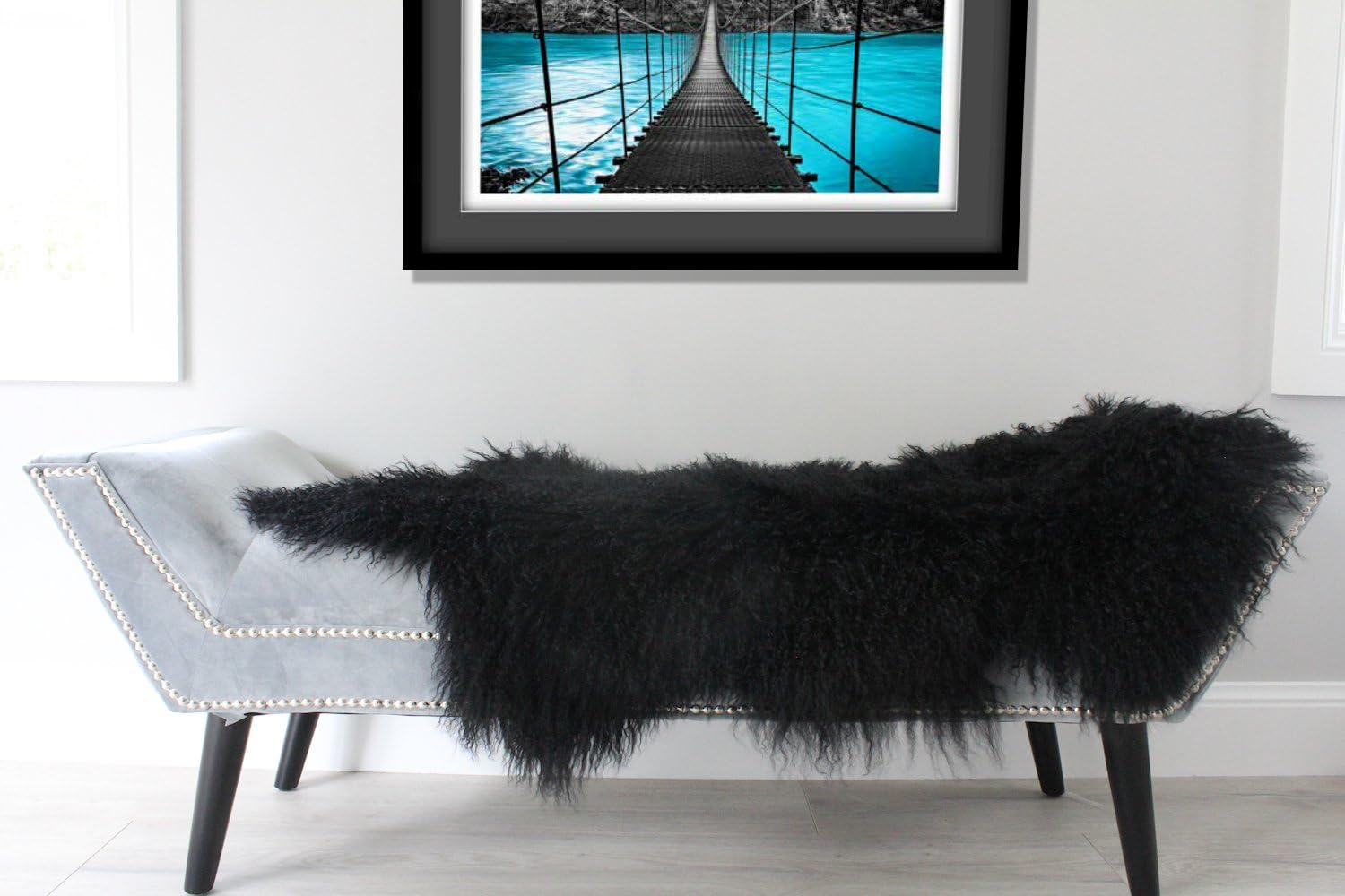 ELuxury Home Genuine Black Mongolian Sheepskin Fur Hide pelt Throw Rug Premium Quality