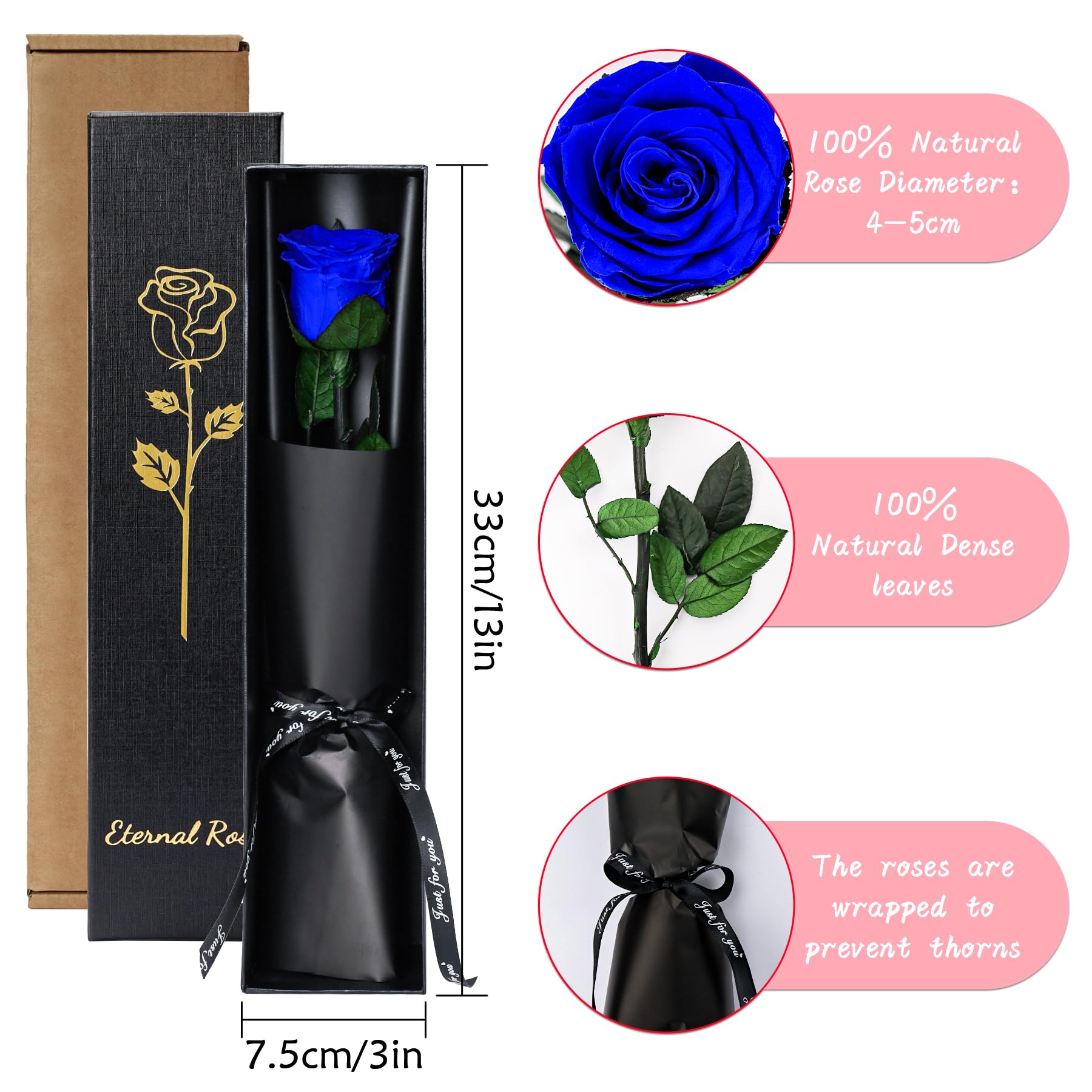 CSYY Rosa Eterna, Rosa Eterna Azul con Tallo Flores Preservadas Regalo San Valentín Dia de la Madre Flores Preservadas Regalo Mama Navidad