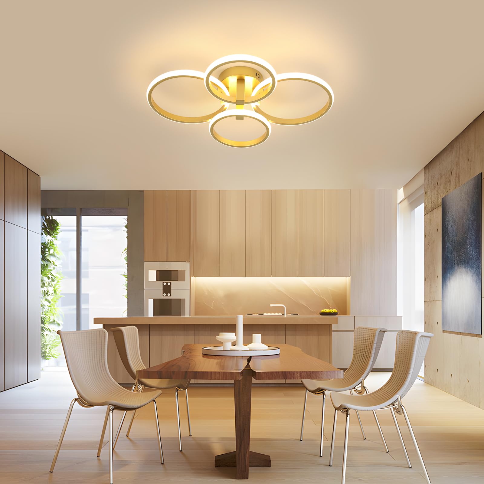 DELIPOP Plafoniere LED Moderno Oro, Lampada da Soffitto 56W 6300LM 3000K | Rotondo Lampadario per Soggiorno, Camera da Letto, Sala da Pranzo