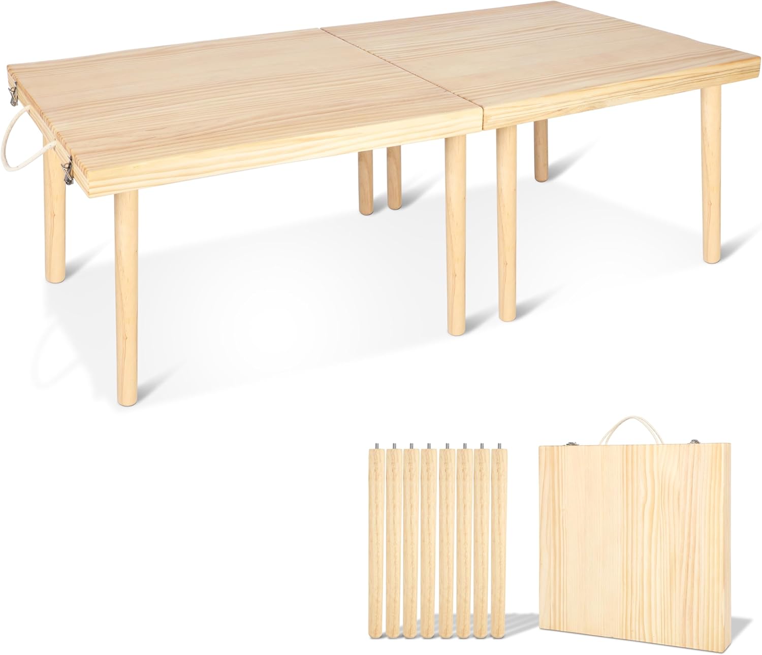 Boho Wooden Low Picnic Table, 60" x 30" Portable Foldable Beach Picnic Table for 6-8 People to Beach, BBQ, Camping, Party, Garden, Outdoor, Indoor (Extra Large)