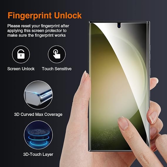 LK 2pcs Screen Protector & 2pcs Camera Lens Protector, Compatible for Samsung Galaxy S23 Ultra 5G, HD Clear TPU Film, Case Friendly, Support Fingerprint Unlock, Bubble Free