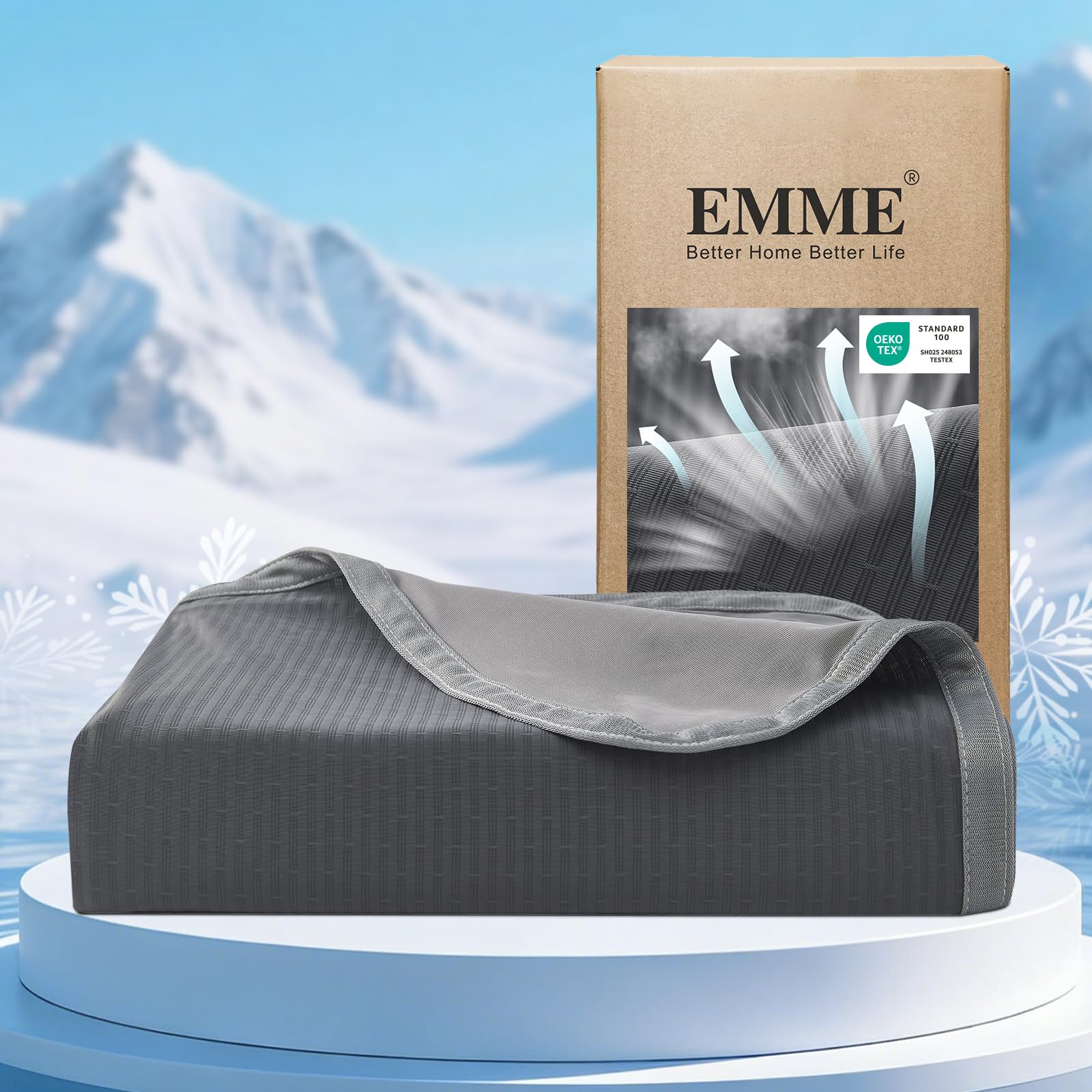 EMME Kühldecke Kühlende Decke, Arc-Chill Q-Max>0,5, 152 x 203 cm, 2 in 1 Doppelseitige Feinstreifen Sommerdecke, Leicht Atmungsaktiv Tagesdecke, Sofa Decke & Bettüberwurf, Dunkelgrau Gestreift