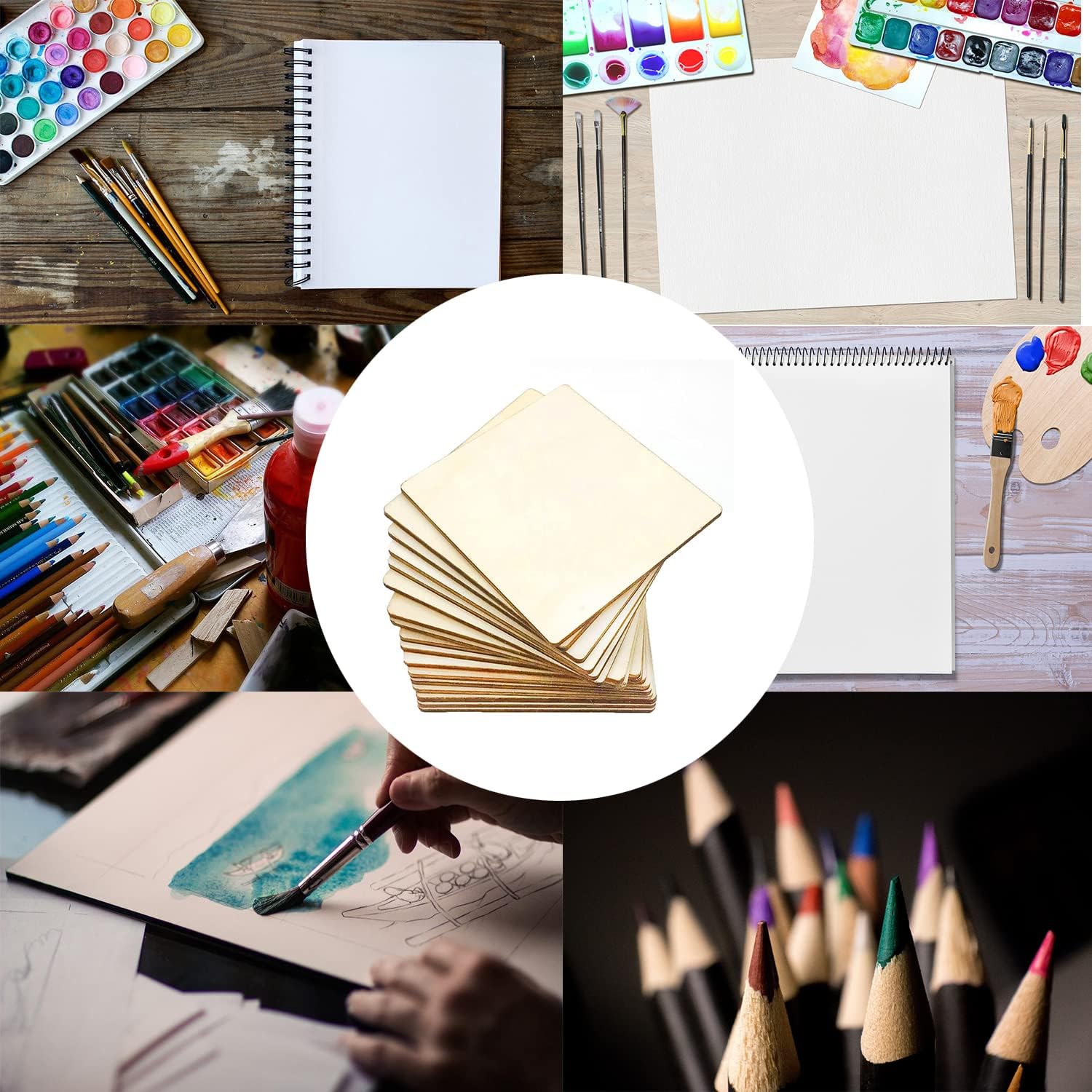 20 Pcs Unfinished Wood Pieces,4 x 4 Inch Blank Natural Slices Wood Square for DIY Crafts Painting, Scrabble Tiles, Coasters, Decoration