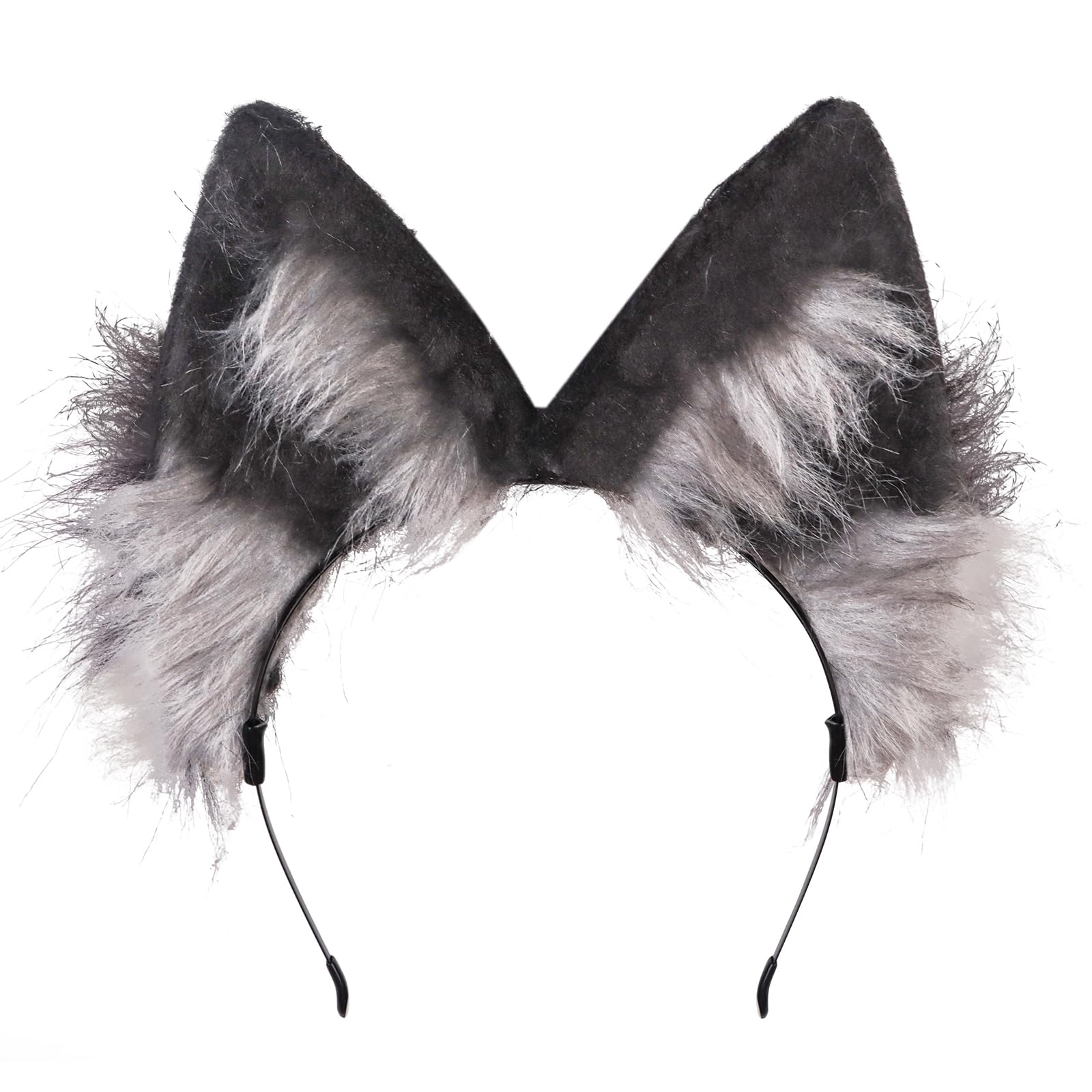 Auliuse Handmade Faux Fur Fox Wolf Ears Headband Furry Animal Ear Hairband Animal Cosplay Hair Hoop Women Men Head Accessories for Cosplay Halloween Costume Anime Dress Grey