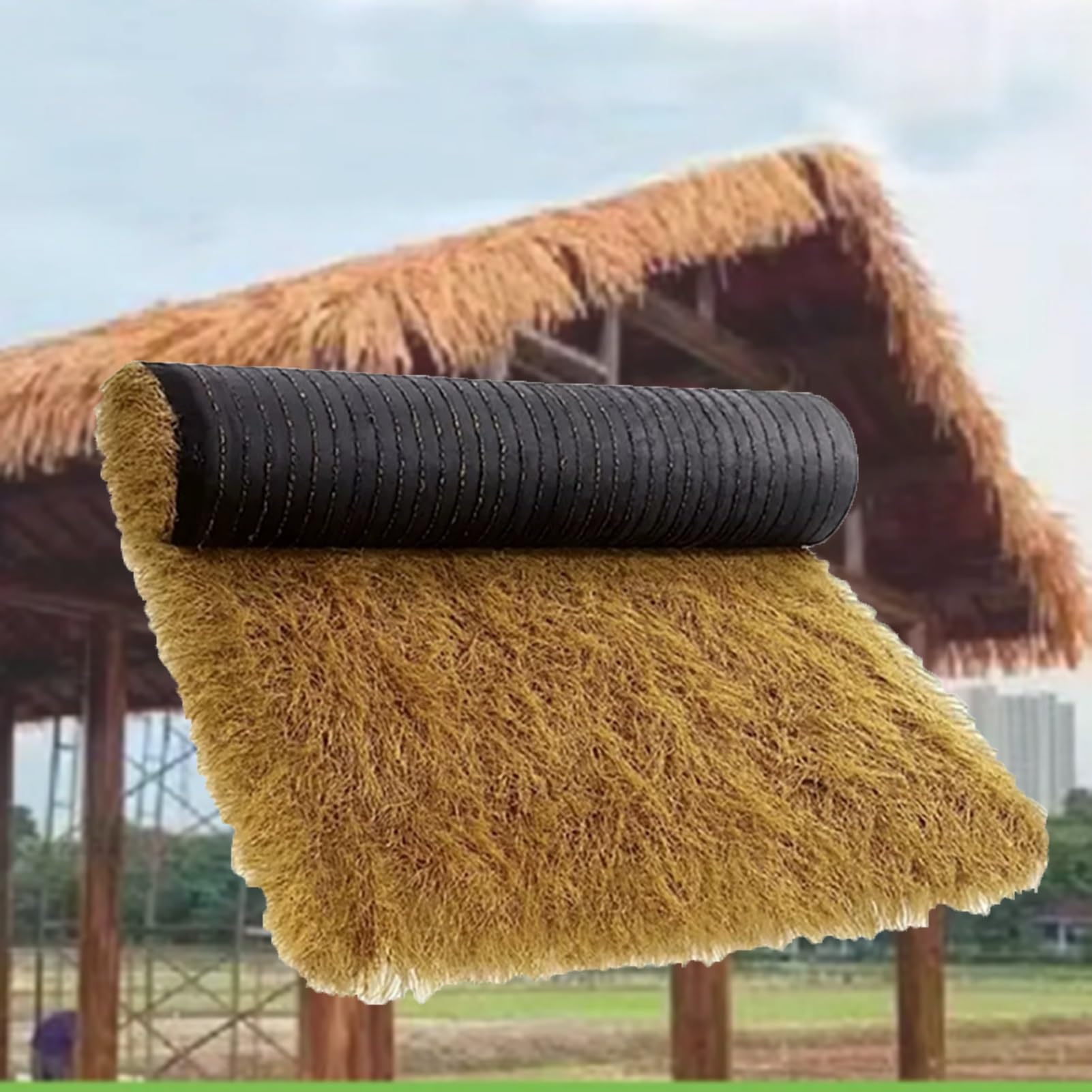 Dach ze sztucznej trawy ze słomy, dach z łopaty z łopaty Bale siana do dekoracji, do dekoracji ogrodu bajkowego siana dekoracyjnego(100 x 100 cm)
