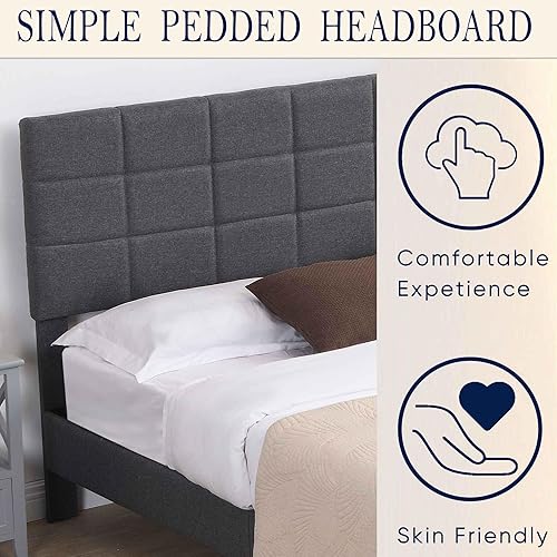 Miniatura 3 de Base de cama Queen con cabecera de tela, marco de cama tapizado, marco de cama resistente con soporte de listones de madera, base de colchón, no