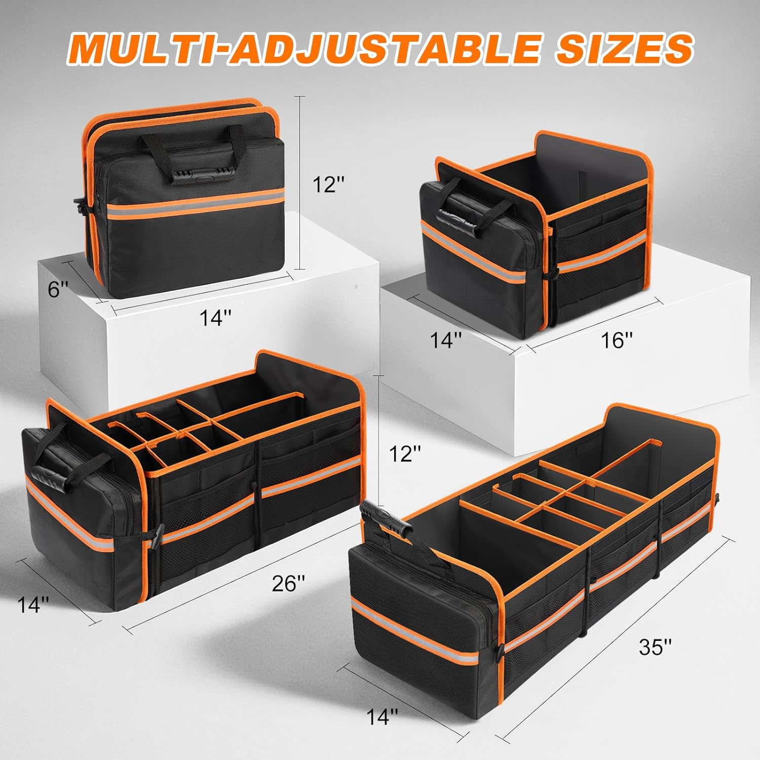 95L Car Trunk Organizer with Removable Cooler Bag, Collapsible Trunk Storage Organizer with Removable Lid - Multi Compartment Waterproof Storage Organization, Fits Most Car, Truck, Orange