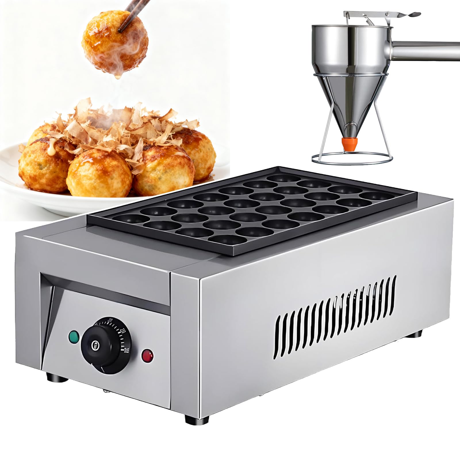 YXYLJOZ Commercial Takoyaki Maker - 28/56 Hole Electric Grill with Non-Stick Plates & Tools, 0-300℃ Temp Control, Easy Clean for Street Food & Food Trucks (A)