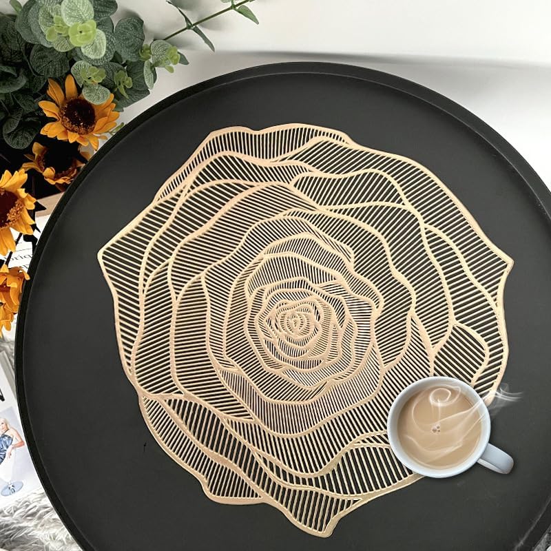 Miniatura 4 de 6 manteles individuales redondos de PVC impermeable y a prueba de aceite, serie bronceado, aislamiento para restaurante, hotel, antideslizante,