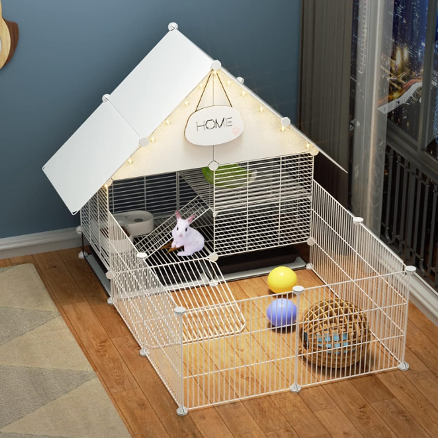 2-stöckiger Kaninchenkäfig Indoor-kaninchenstall Mit 2 Tiefen Ausziehbaren Tabletts Kleintiere Outdoor-haustierhaus Mit Wasserdichtem Dach Für Frettchen, Chihilla, Igel, White, 75 * 111 * 92cm