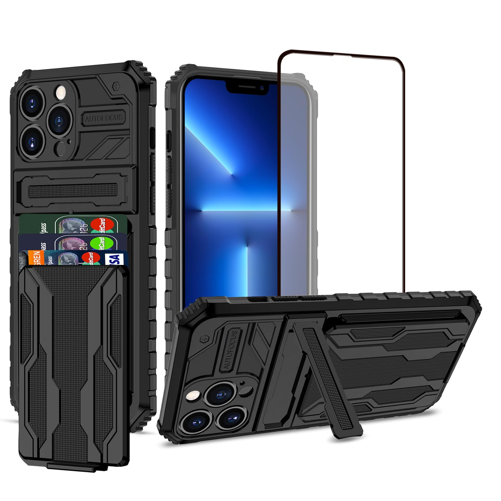 THMEIRA for iPhone 13 Pro Wallet Case with Card Holder Detachable Cover, Built-in Kickstand & Screen Protectors, Full Body Shockproof Phone Case for