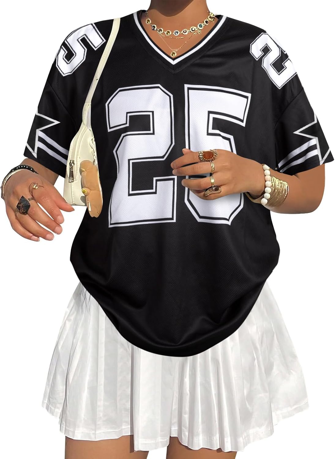 Jersey Shirts for Women Y2k Graphic Tees V Neck Baggy Streetwear Number Oversized T Shirt Summer Tops