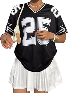 Jersey Shirts for Women Y2k Graphic Number Oversized Tees V Neck Baggy Streetwear T Shirt Summer Tops