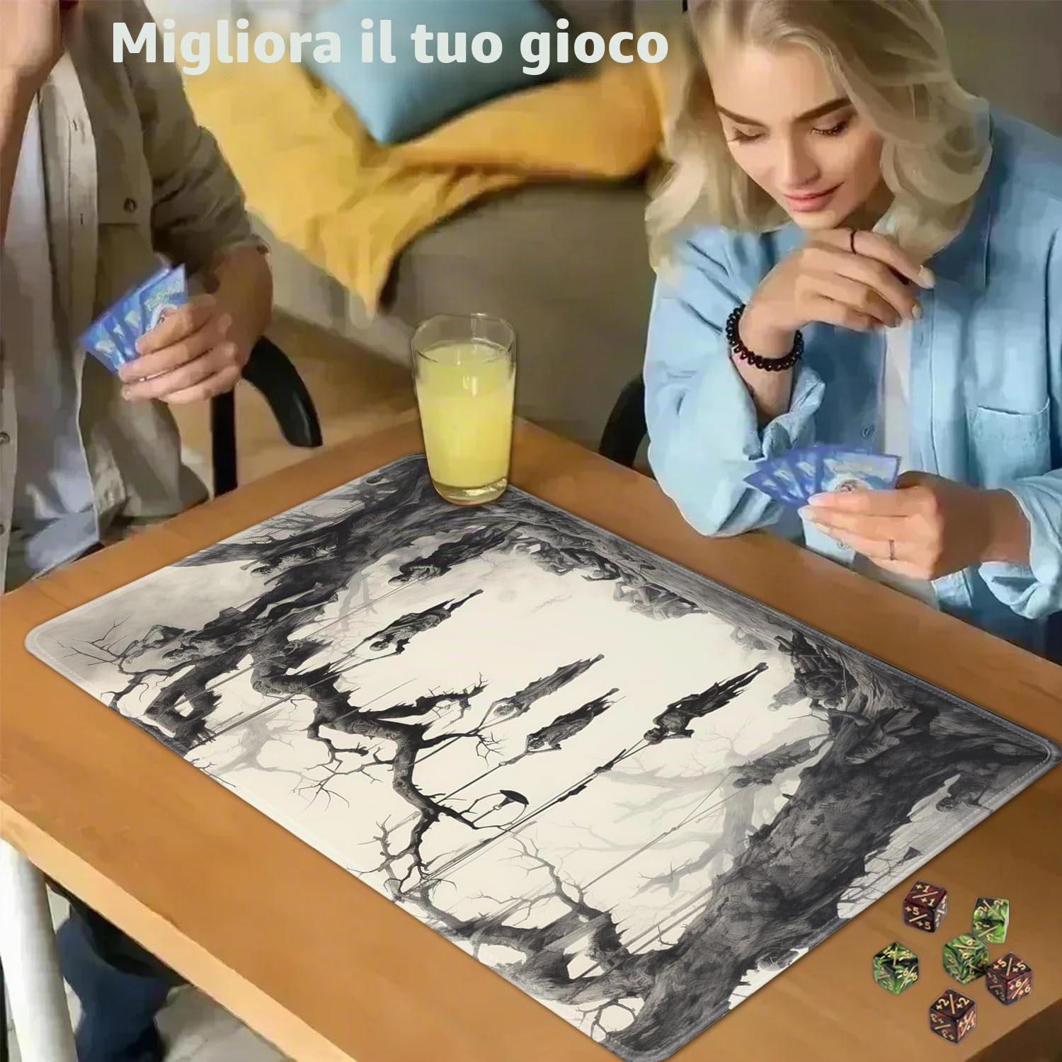 JVGFYNKL MTG - Tappetino da gioco + custodia da viaggio con coulisse + 6 contatori di dadi, per giochi di carte collezionabili da tavolo o tappetino per mouse grande, gomma antiscivolo, 61 x 35,6 cm