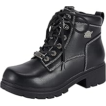 女式系带摩托车骑行靴,带侧拉链,黑色人造皮革脚踝靴,骑行靴,低跟女士军用战斗靴