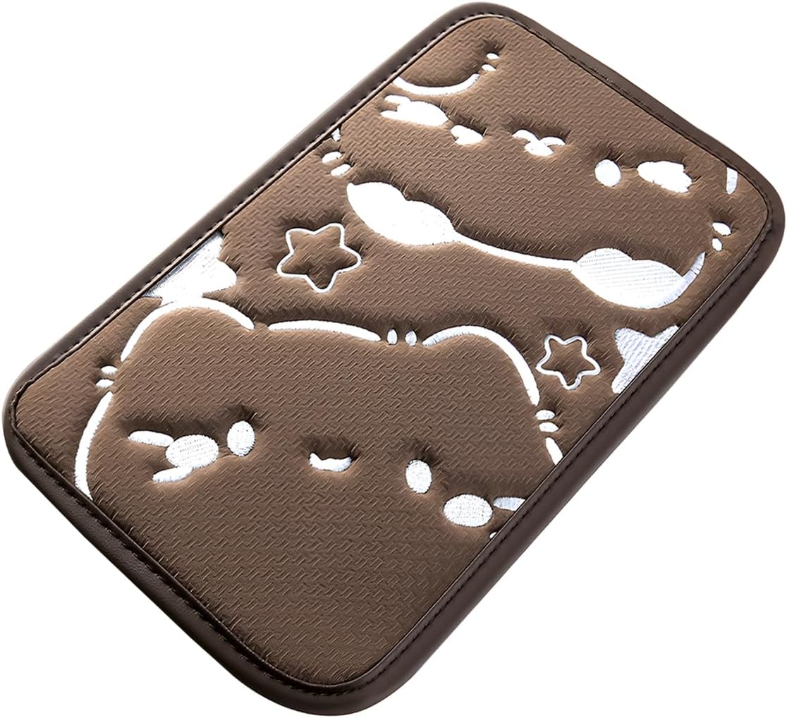 YoRise Cute Cat Car Center Console Cover, Comfortable Breathable Car Armrest Cover, Soft Armrest Storage Box Protector Pad, Universal Arm Rest Seat Box Accessories for Most Vehicles (Coffee)