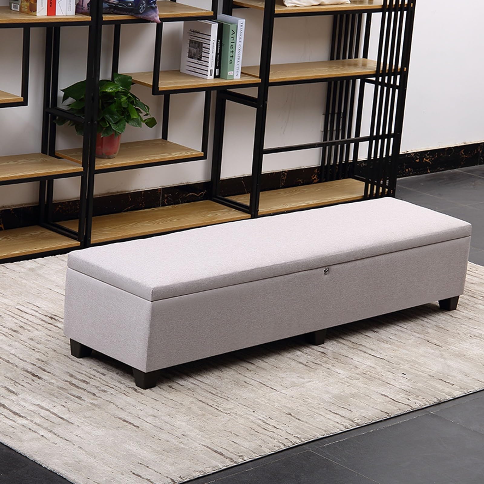 GHFXSCV Linen Storage Ottoman with LockRectangular Pouf for Shoe Changing Spacious Organizer with Privacy Protection for Bedroom Stylish Upholstered Bench for Home Decor