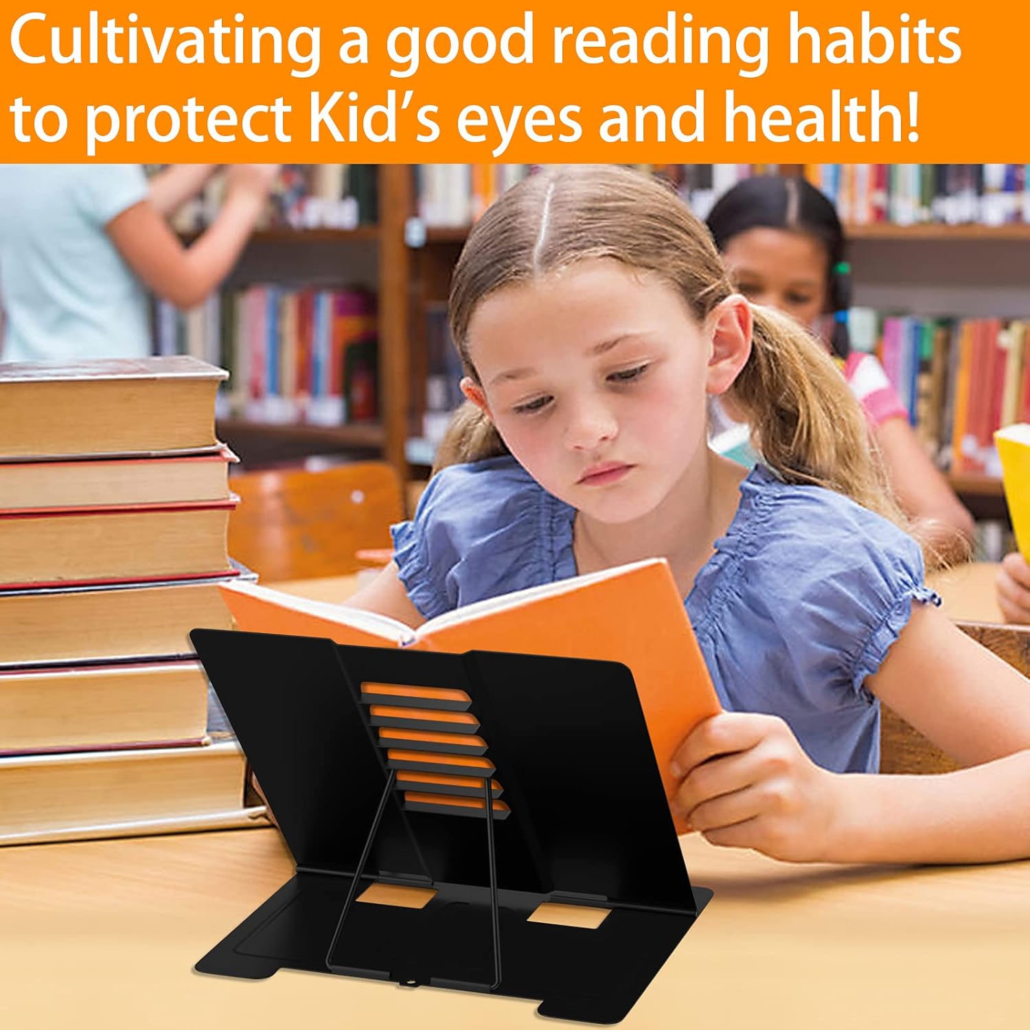 Desk Book Stand, Metal Reading Bookstand Adjustable Cookbook Holder Portable Sturdy Bookstands for Recipes, Textbooks, Documents, Music Book, Black : Office Products