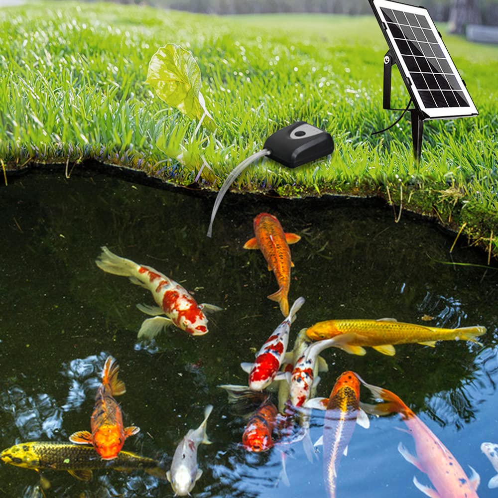 Aoresac 3.5W Solar Teichbelüfter mit 4000mAh Akku und Deutsches Handbuch, USB, Zwei 1 M Schläuche, Geeignet für Gartenteiche, Aquarien (Schwarz)