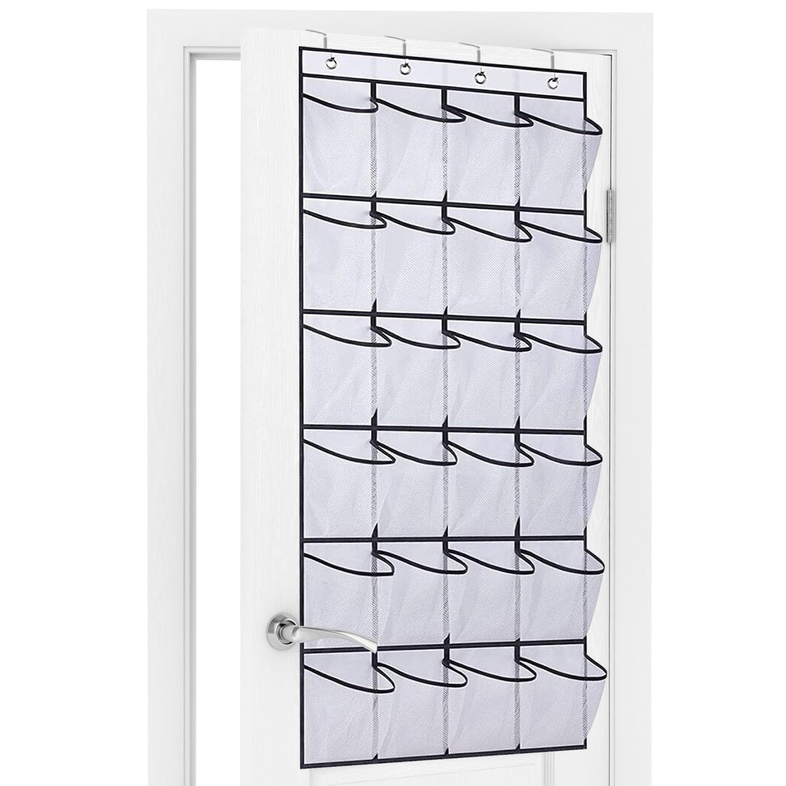 Bonavcy White Over The Door Shoe Storage, Hanging Shoe Rack Organiser With 24 Large Mesh Pockets For Wardrobe Door Tidy,