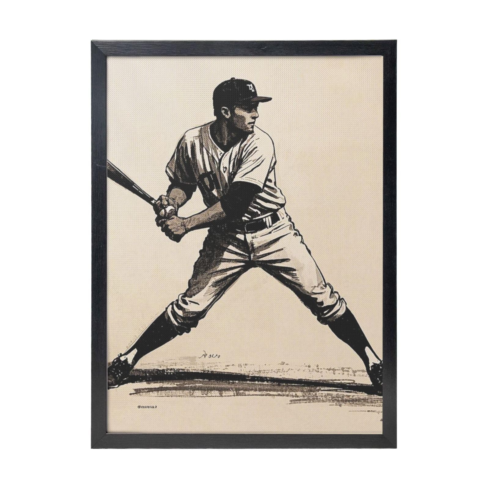 Framed Wall Art - Decorative Canvas Painting Posing Baseball Player Abstract Illustration Pictures Poster Aesthetic Modern Prints Artwork for Bedroom Office Wall Decor Ready To Hang 12x16 in