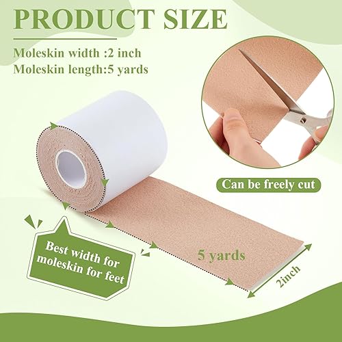 Miniatura 8 de 3 rollos de cinta Moleskin de 3 pulgadas x 5 yardas, rollo de Moleskin almohadillas adhesivas de algodón suave, cinta de Moleskin de felpa suave