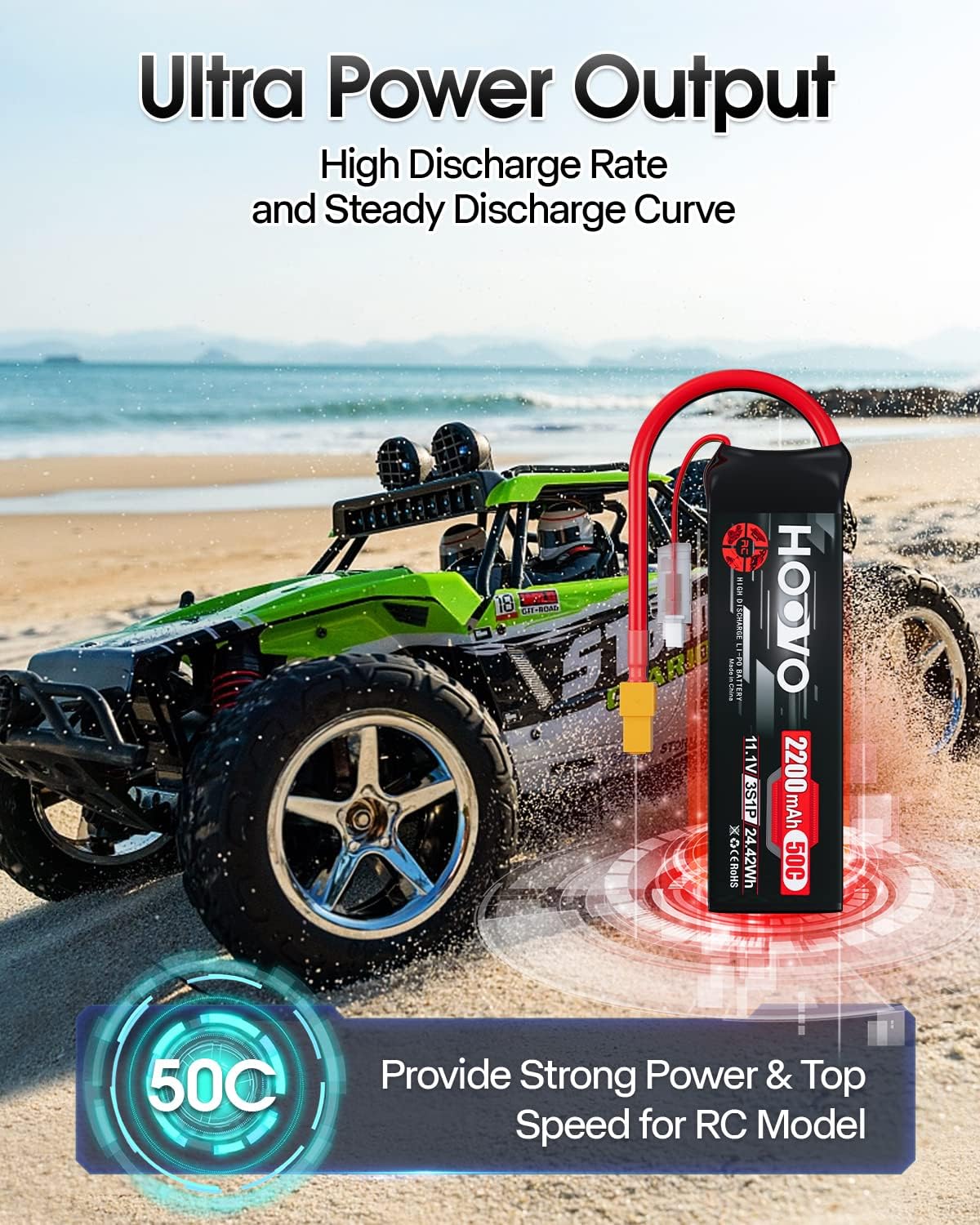 HOOVO 3S 11.1V 2200mAh 50C Lipo Battery with XT60 Connector for RC Helicopter Airplane Quadcopter UAV Drone FPV (2 Pack)