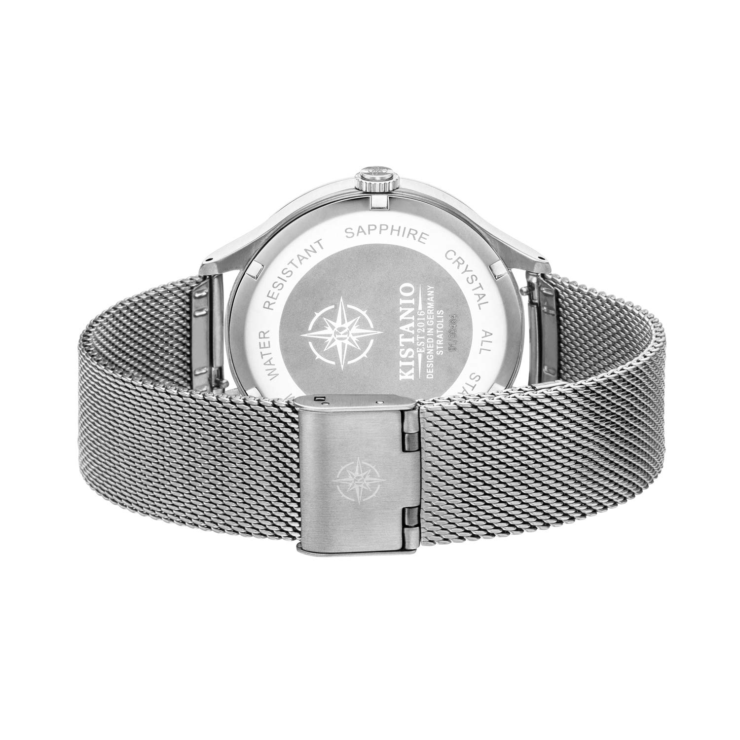 Stratolis STR-40-125 - Orologio da uomo con cinturino in maglia milanese, analogico, vetro zaffiro, in acciaio nero