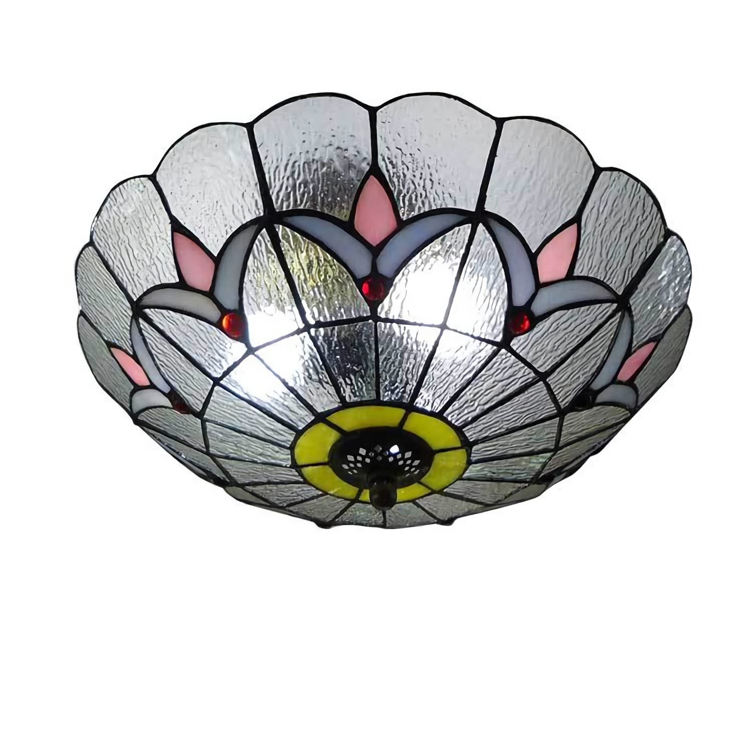 Aioneer Tiffany Style Ceiling Light Flush Mount, Vintage Stained Glass Ceiling Lamp For Living Room Bedroom Kitchen Hallway, E27, Max40W-A-40cm