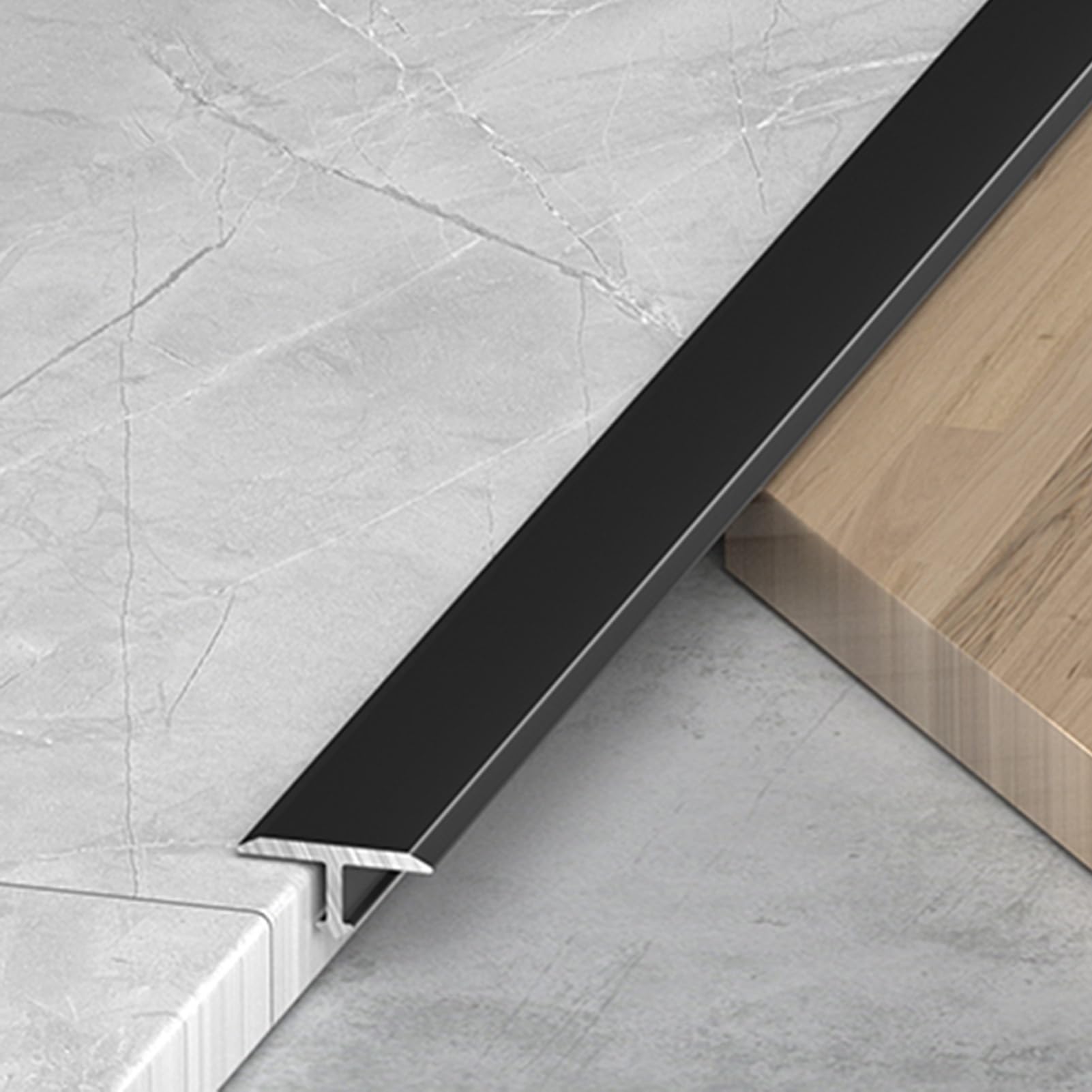 Barre de Seuil 3 Bandes de Transition de Seuil de Porte en Métal, Moulure de Bordure Extra-étroite en Alliage D'aluminium, Bande de Séparation Décorative pour Bois et Carrelage(Black)