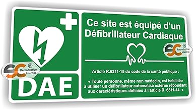 Sticker DAE - Défibrillateur Automatisé Externe Article R.6311-15 - R.6311-14 Autocollant Urgence (Largeur 20 cm/Hauteur 9,5 cm)